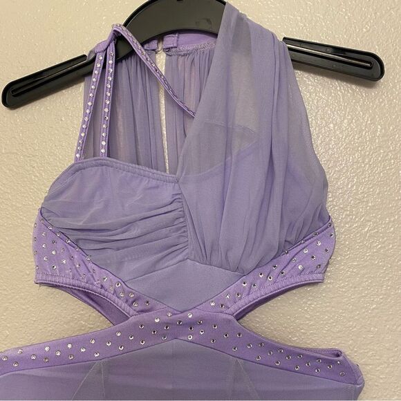 Reverence Custom solo rhinestoned dance costume lavender mesh cutout leotard  LC - Picture 8 of 14